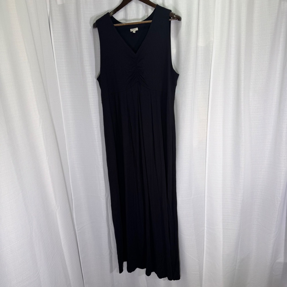 NWOT Talbots Maxi Jersey Dress 2X Black V-Neck Ruched‎ Empire Waist Sleeveless - Picture 3 of 12